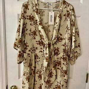 NWT Womens Summer Sexy Floral Romper 3/4 Sleeve Tie Front Cut Out V Neck Jump